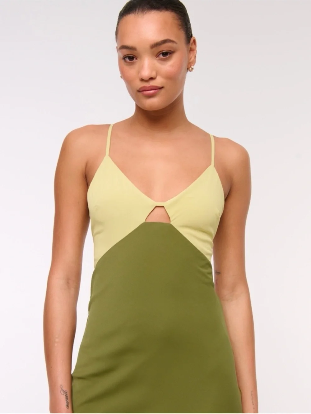 Abercrombie & Fitch Olive and Lemon Two-Tone Maxi Dress